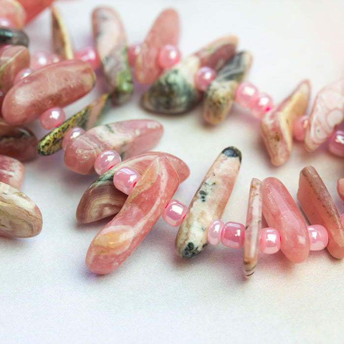 Rhodochrosite 5x10-20mm Top Drill Teeth - 15-16 Inch