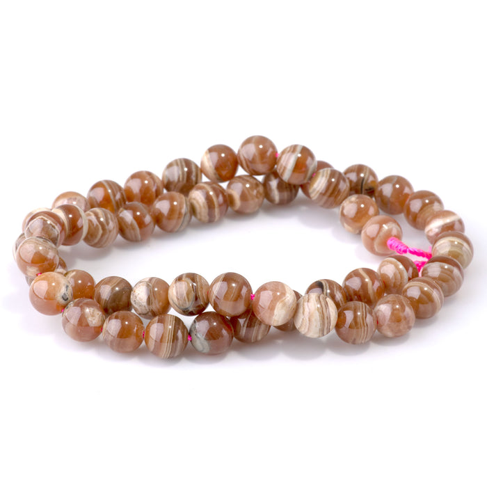 Rhodochrosite with Wood Quartz 8mm Round - 15-16 Inch