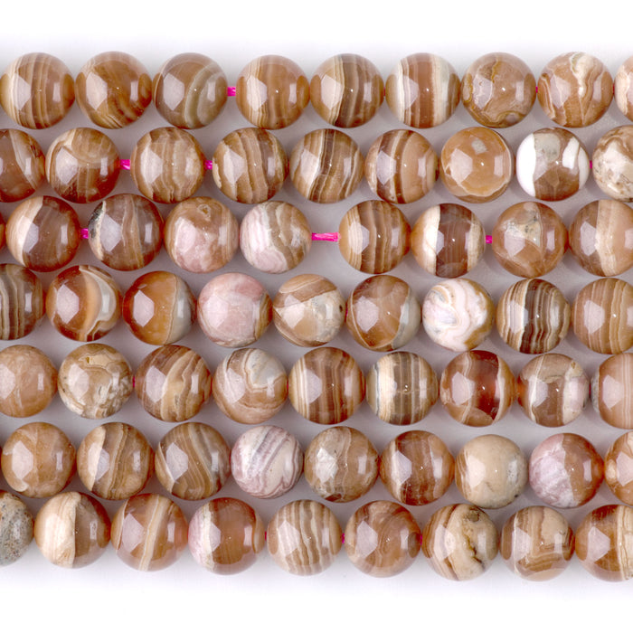 Rhodochrosite with Wood Quartz 8mm Round - 15-16 Inch