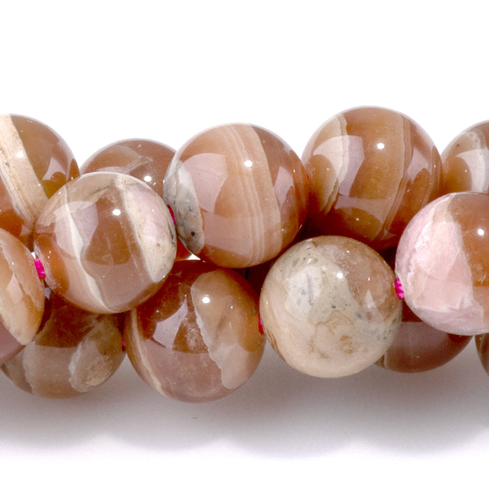 Rhodochrosite with Wood Quartz 8mm Round - 15-16 Inch