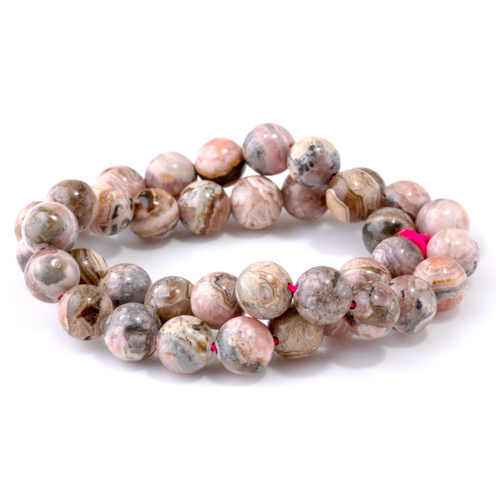 Pink Rhodonite with Matrix 10mm Round - 15-16 Inch