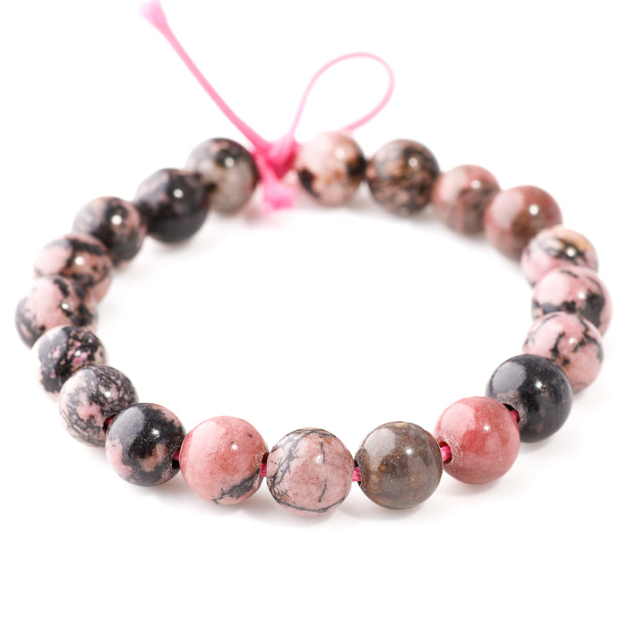 Rhodonite 10mm Round With Matrix - Large Hole Beads