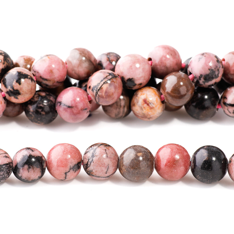 Rhodonite 10mm Round With Matrix - Large Hole Beads
