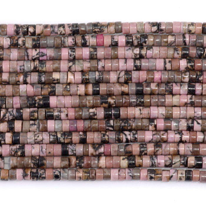 Rhodonite with Matrix 2x4mm Heishi - 15-16 Inch