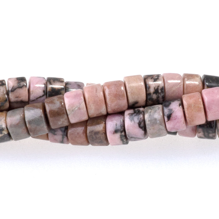 Rhodonite with Matrix 2x4mm Heishi - 15-16 Inch