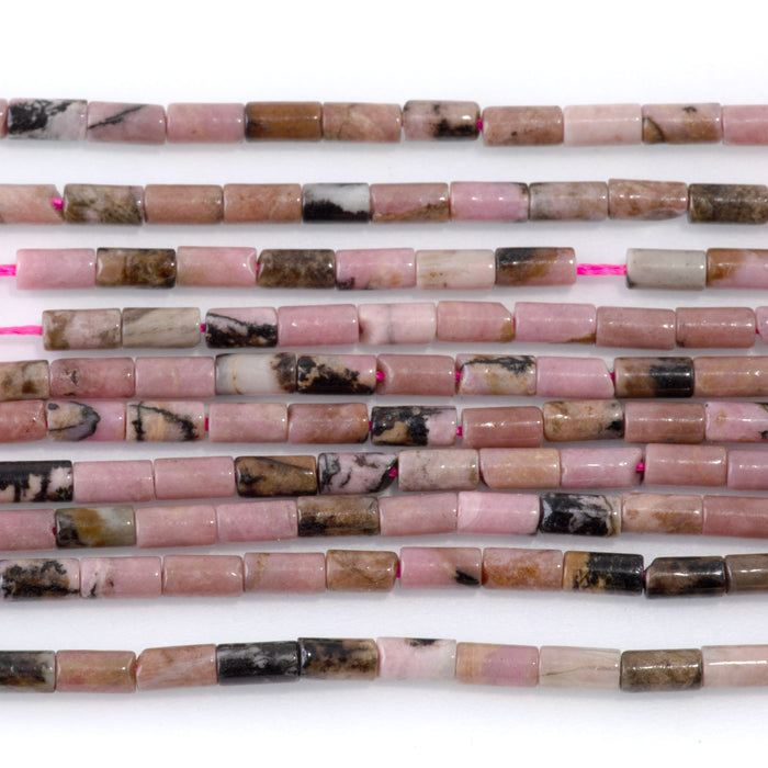 Rhodonite with Matrix 2x4mm Tube - 15-16 Inch
