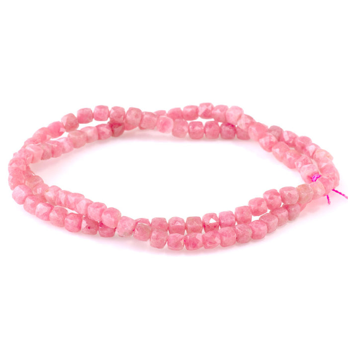 Rhodonite 4mm Faceted Cube AA Grade - 15-16 Inch