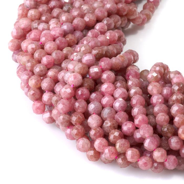 This is a Dakota Stones 4mm Rhodonite Gemstone strand with AA grade faceted round beads in 15-16 inch strand.