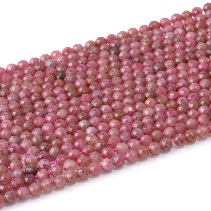 This is a Dakota Stones 4mm Rhodonite Gemstone strand with AA grade faceted round beads in 15-16 inch strand.