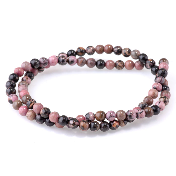 Rhodonite with Matrix 4mm Round - 15-16 Inch