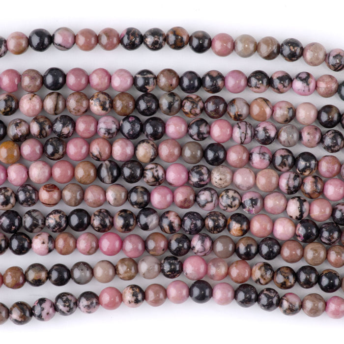 Rhodonite with Matrix 4mm Round - 15-16 Inch