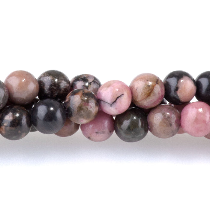 Rhodonite with Matrix 4mm Round - 15-16 Inch