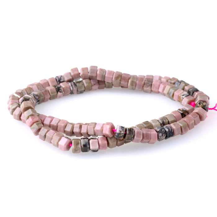 Rhodonite with Matrix 6mm Hexagon - 15-16 Inch