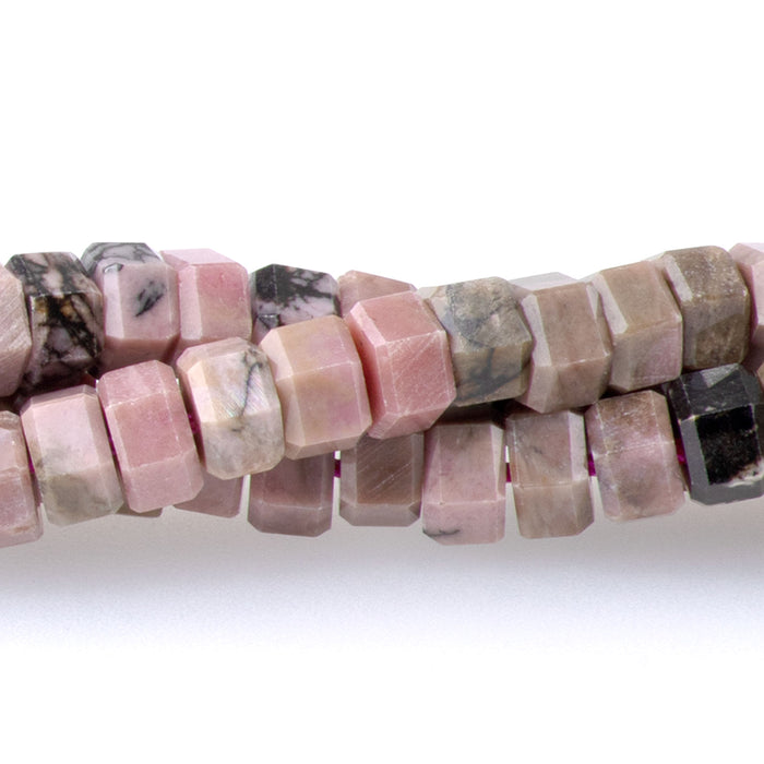 Rhodonite with Matrix 6mm Hexagon - 15-16 Inch
