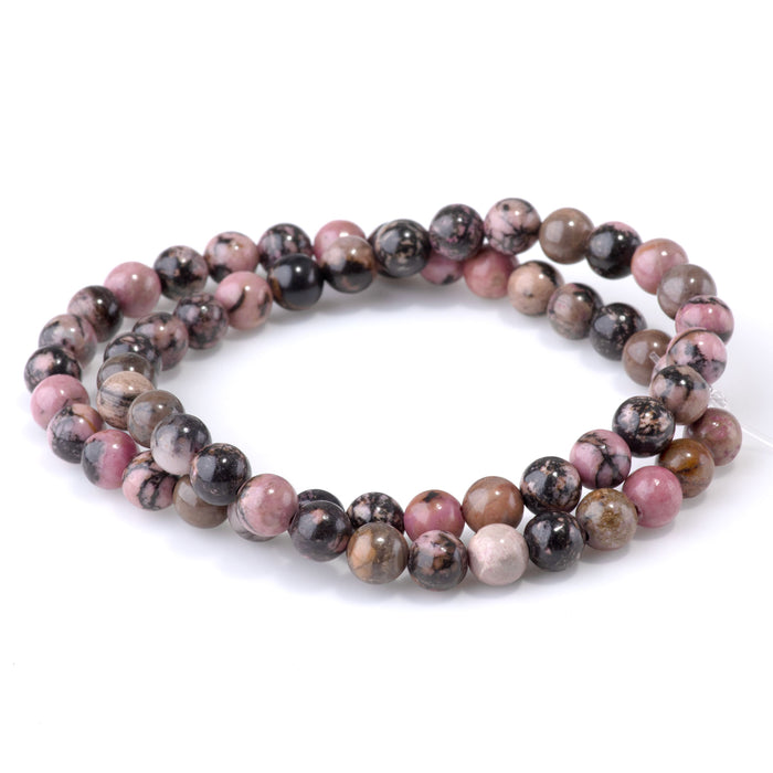 Rhodonite with Matrix 6mm Round - 15-16 Inch