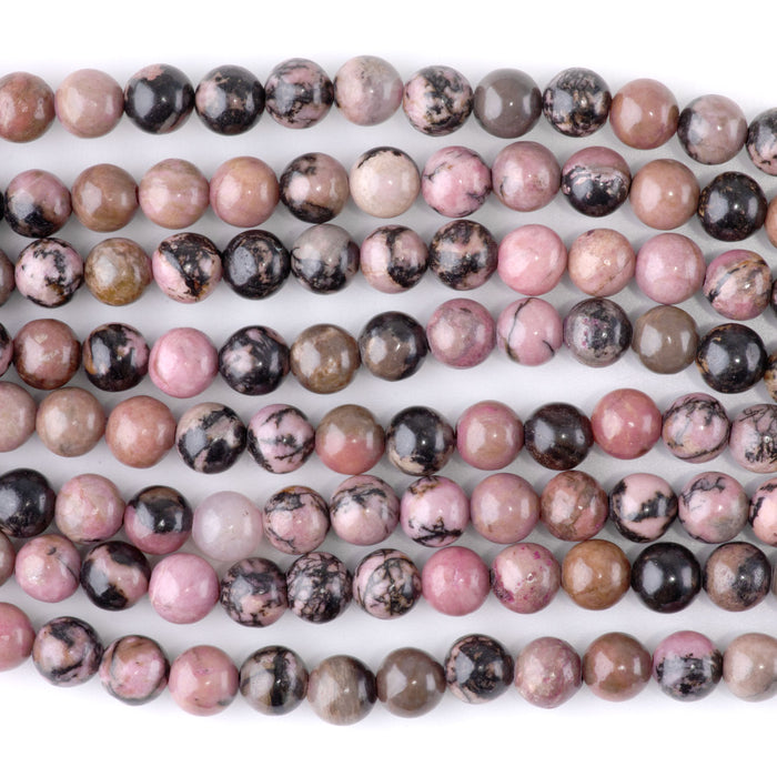 Rhodonite with Matrix 6mm Round - 15-16 Inch