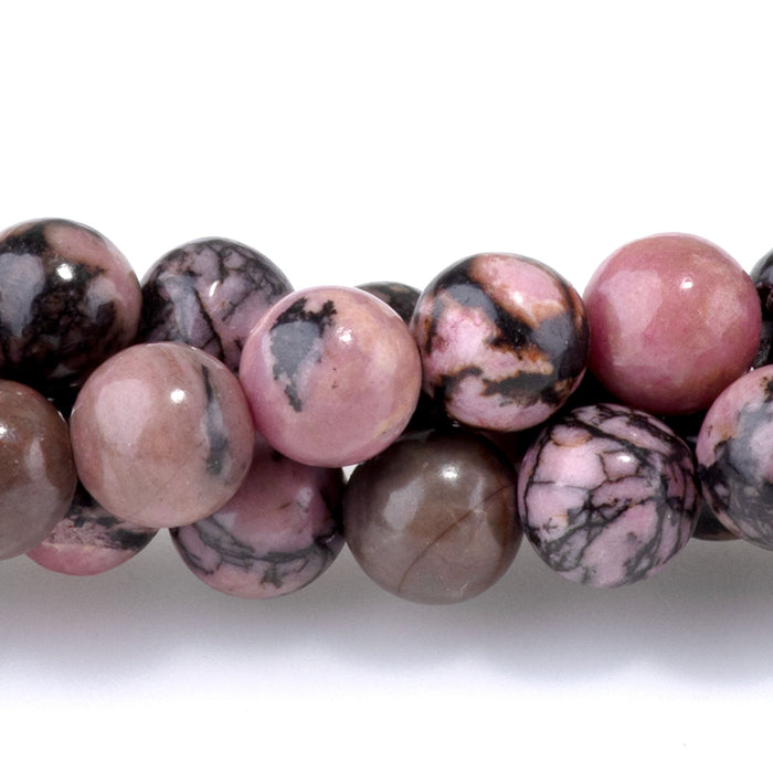Rhodonite with Matrix 6mm Round - 15-16 Inch