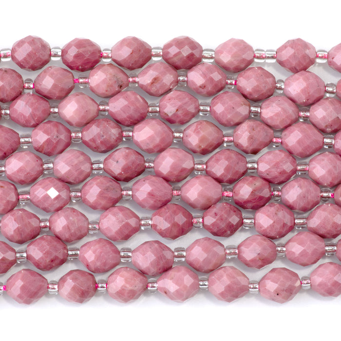 Rhodonite 7x8mm Faceted Rice Bead A Grade - 15-16 Inch