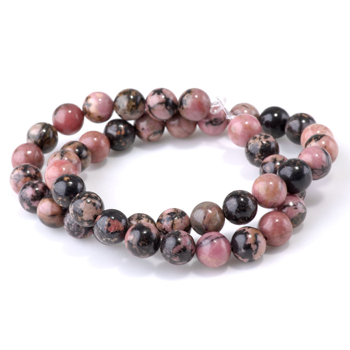 Rhodonite with Matrix 8mm Round - 15-16 Inch