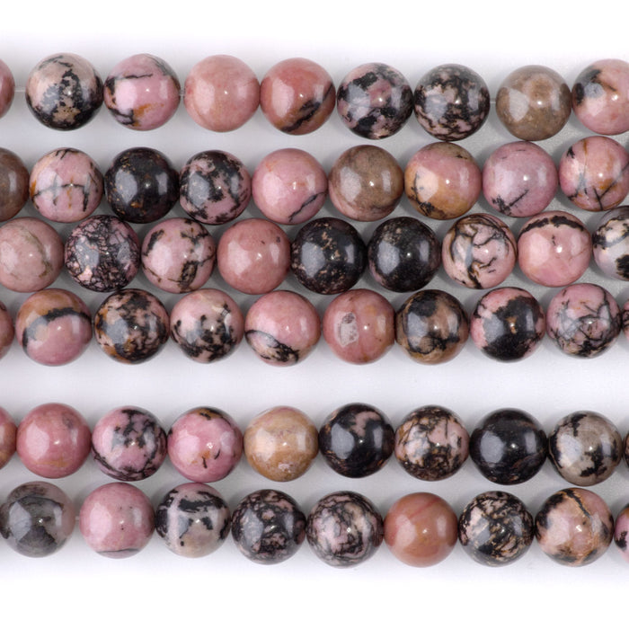 Rhodonite with Matrix 8mm Round - 15-16 Inch