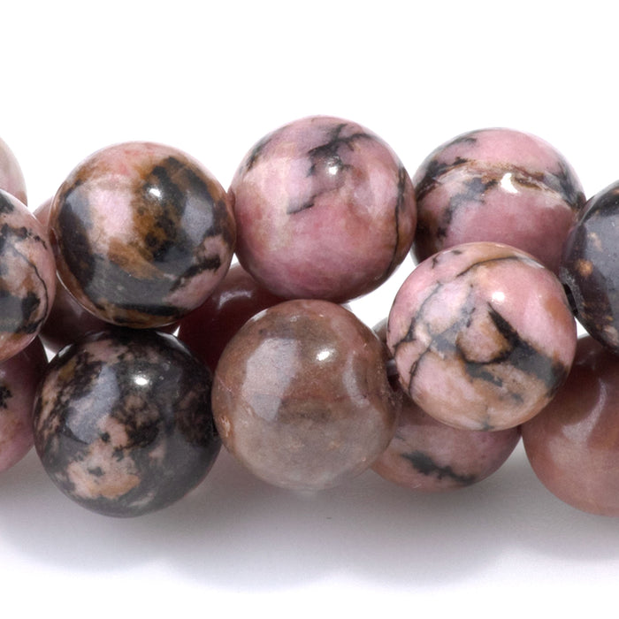 Rhodonite with Matrix 8mm Round - 15-16 Inch
