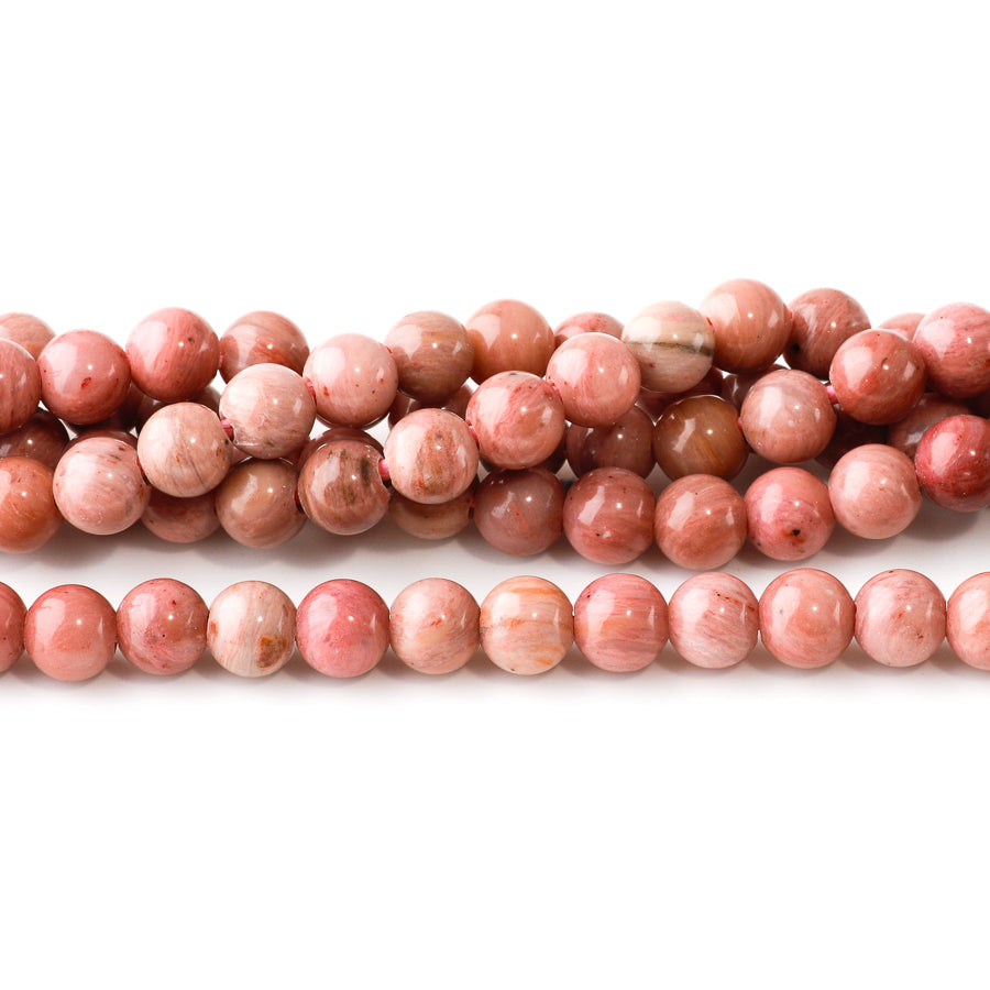 Rhodonite Large Hole 8mm Round - 8-inch