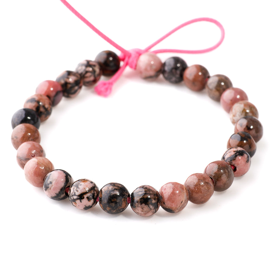 Rhodonite 8mm Round With Matrix - Large Hole Beads