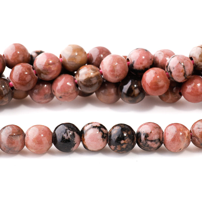 Rhodonite 8mm Round With Matrix - Large Hole Beads