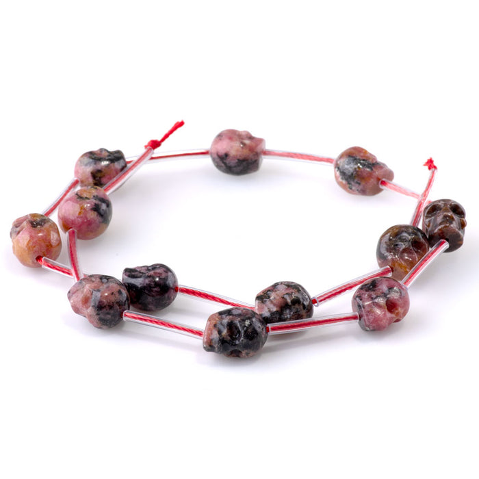 Rhodonite with Matrix 9x11mm Long Drill Skull - 15-16 Inch