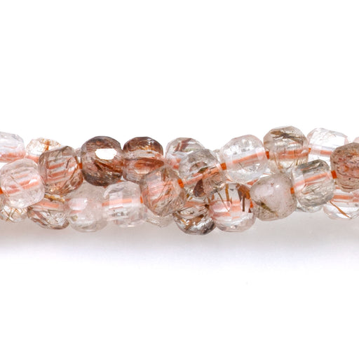 This is a Dakota Stones 3mm Copper Rutilated Quartz Gemstone strand with table-cut cube beads in 15-16 inch strand.