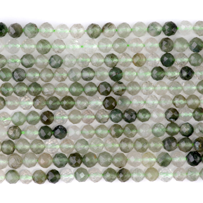 Green Rutilated Quartz 4mm Microfaceted Round - 15-16 Inch