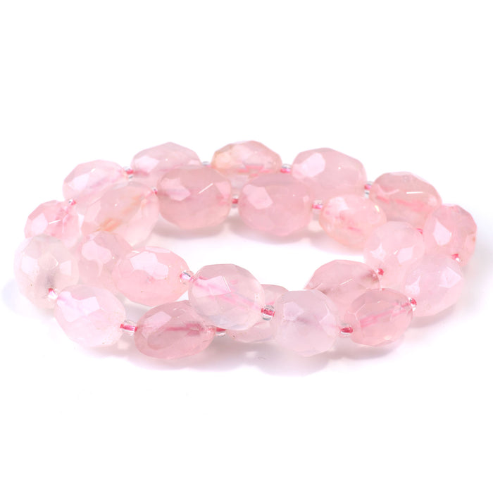 Rose Quartz 10x13-14x17mm Faceted Tumble Nugget - 15-16 Inch