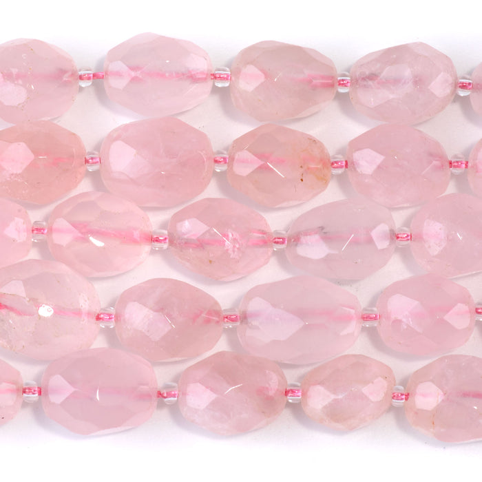 Rose Quartz 10x13-14x17mm Faceted Tumble Nugget - 15-16 Inch