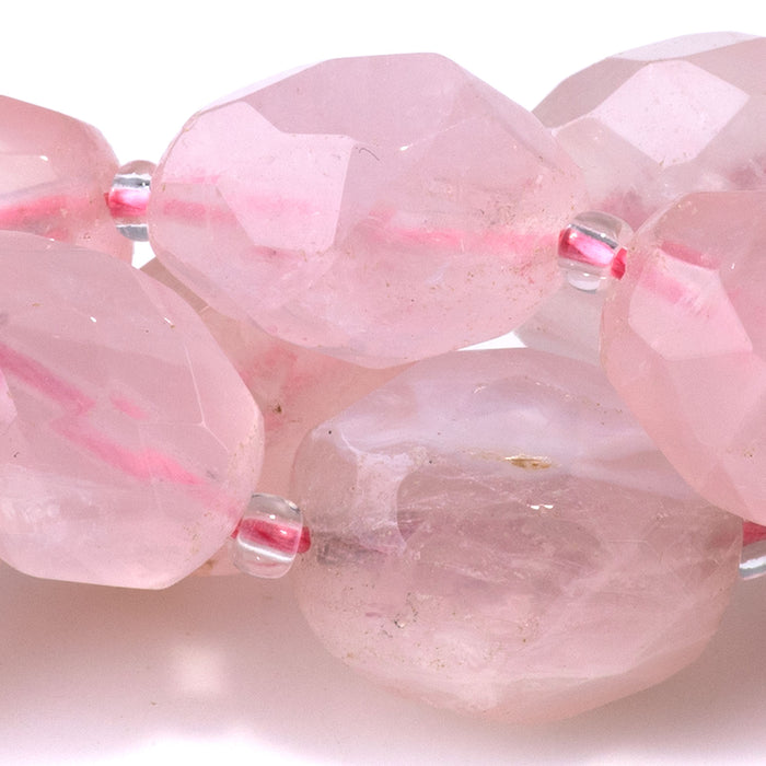 Rose Quartz 10x13-14x17mm Faceted Tumble Nugget - 15-16 Inch