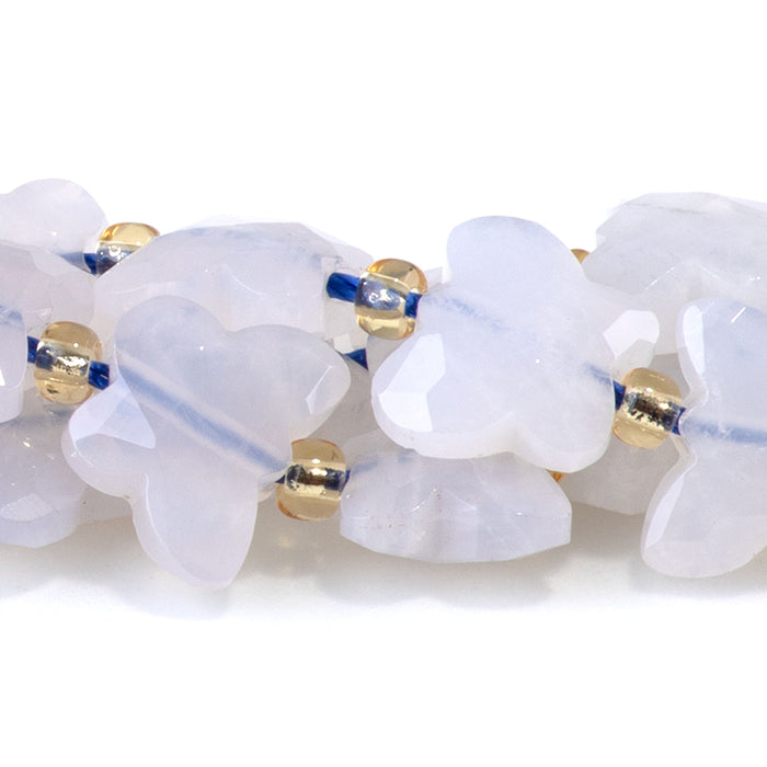 Blue Rose Quartz 10x8mm Faceted Butterfly - 15-16 Inch