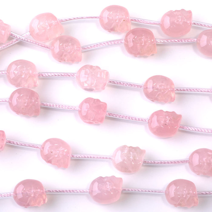 Rose Quartz 11x13mm Long Drill Skull - 15-16 Inch