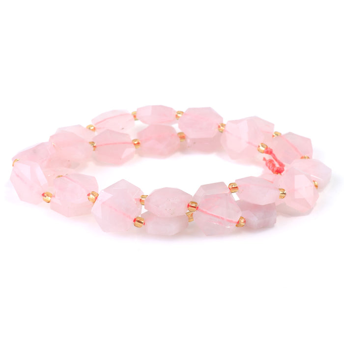 Rose Quartz 12x13mm Faceted Hexagon - 15-16 Inch
