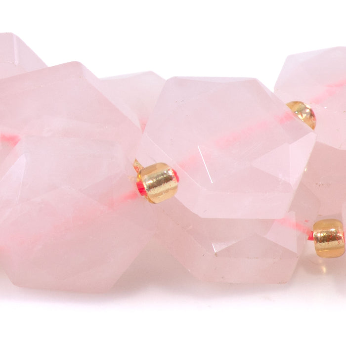 Rose Quartz 12x13mm Faceted Hexagon - 15-16 Inch
