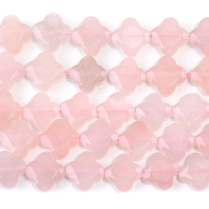 Rose Quartz 13mm Faceted Clover A Grade - 15-16 Inch