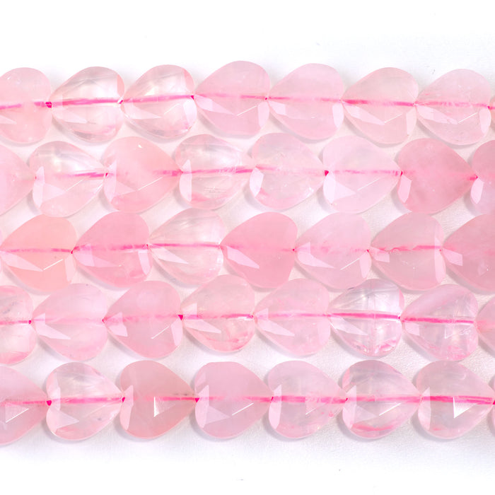 Rose Quartz 14mm Faceted Heart A Grade - 15-16 Inch