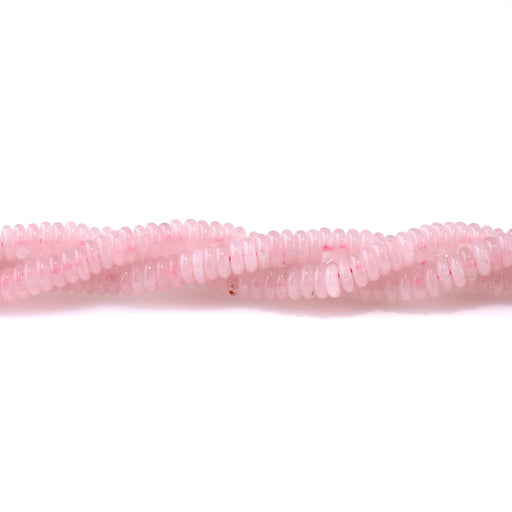 This is a Dakota Stones 2x6mm Rose Quartz Thin Gemstone strand with rondelle beads in 15-16 inch strand.