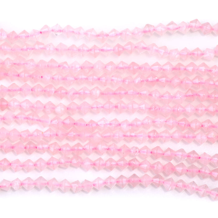 Rose Quartz 4mm Faceted Bicone - 15-16 Inch