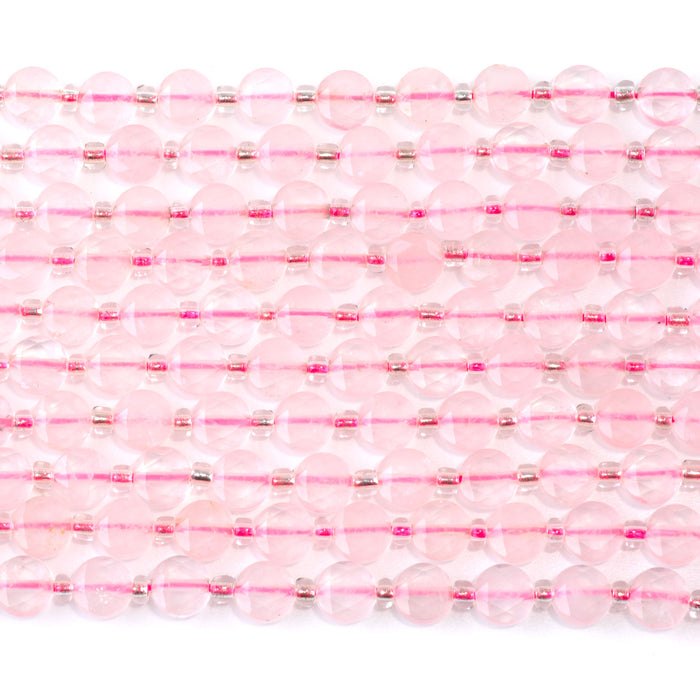 Rose Quartz 6mm Star Cut Coin - 15-16 Inch