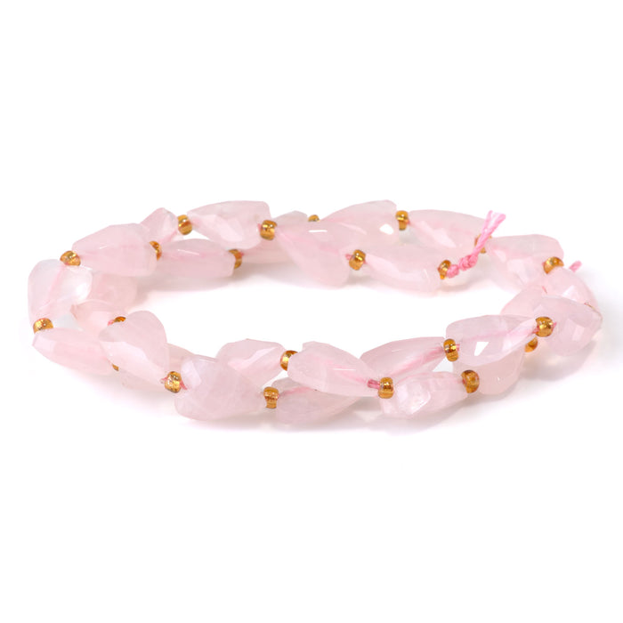 Rose Quartz 9x13mm Long Faceted Heart Bead - 15-16 Inch