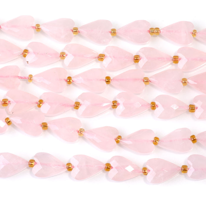 Rose Quartz 9x13mm Long Faceted Heart Bead - 15-16 Inch