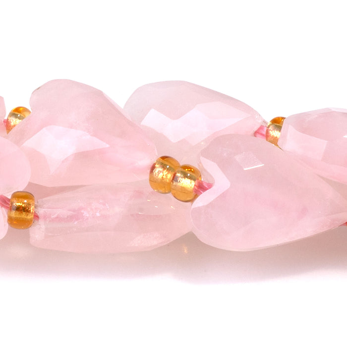 Rose Quartz 9x13mm Long Faceted Heart Bead - 15-16 Inch
