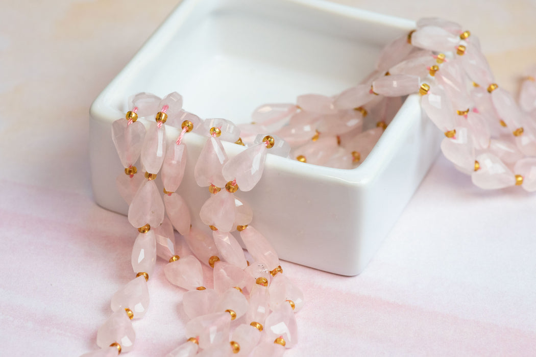 Rose Quartz 9x13mm Long Faceted Heart Bead - 15-16 Inch