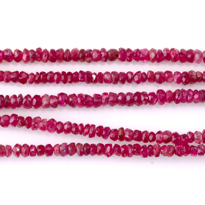Ruby (Dyed) 1x2mm Faceted Irregular Rondelle Beads - 15-16 Inch