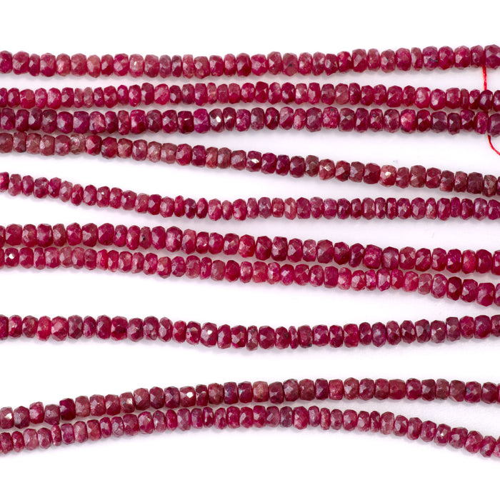 Ruby 2-3x3-4mm Dyed Faceted Irregular Rondelle Beads - 15-16 Inch