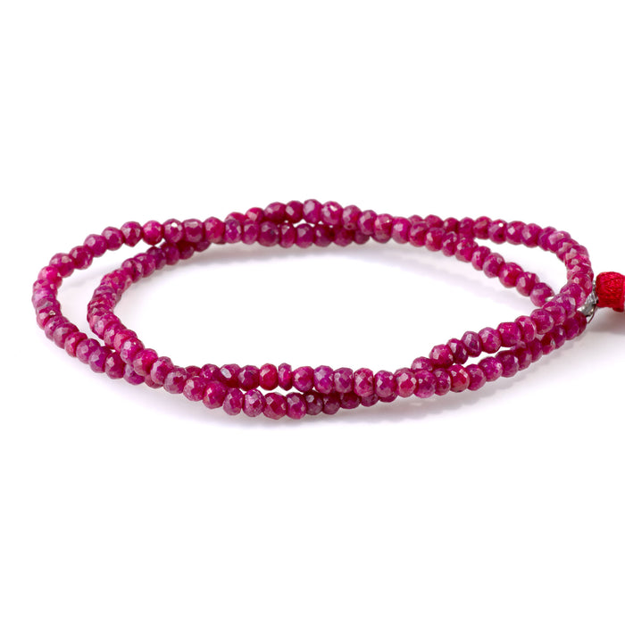 Ruby 2-3x3-4mm Dyed Dark Pink Faceted Irregular Rondelle Beads - 15-16 Inch